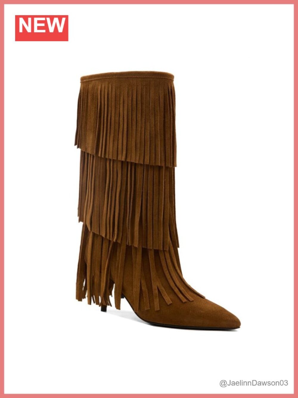 Fringe Knee High Boots Suede Kitten Heel Western Cowgirl Boot